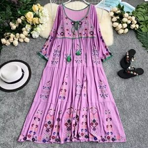 boho bliss Embroidered maxi peasant dress